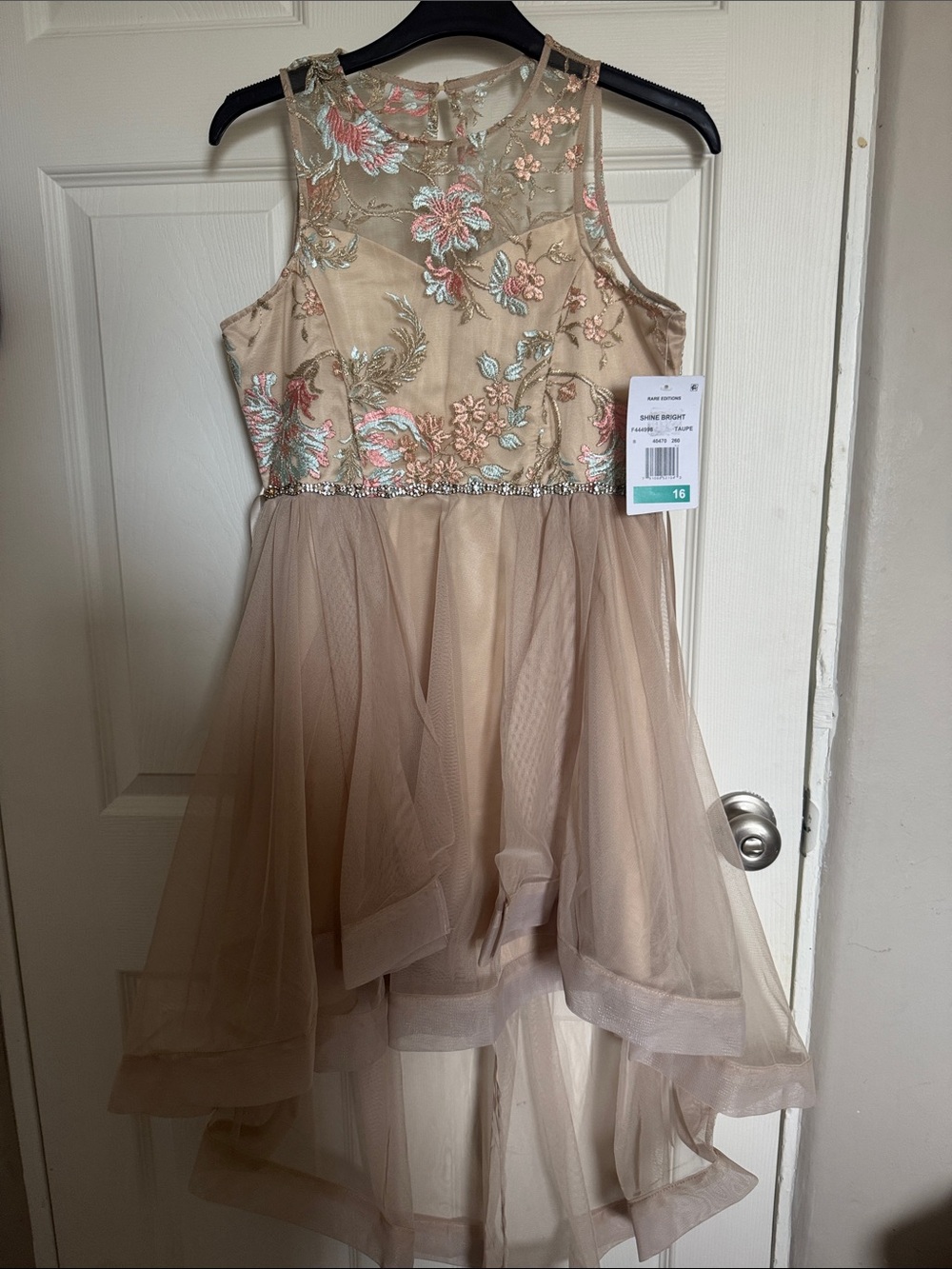 Beaded Floral High-Low Tulle Dress in Blush